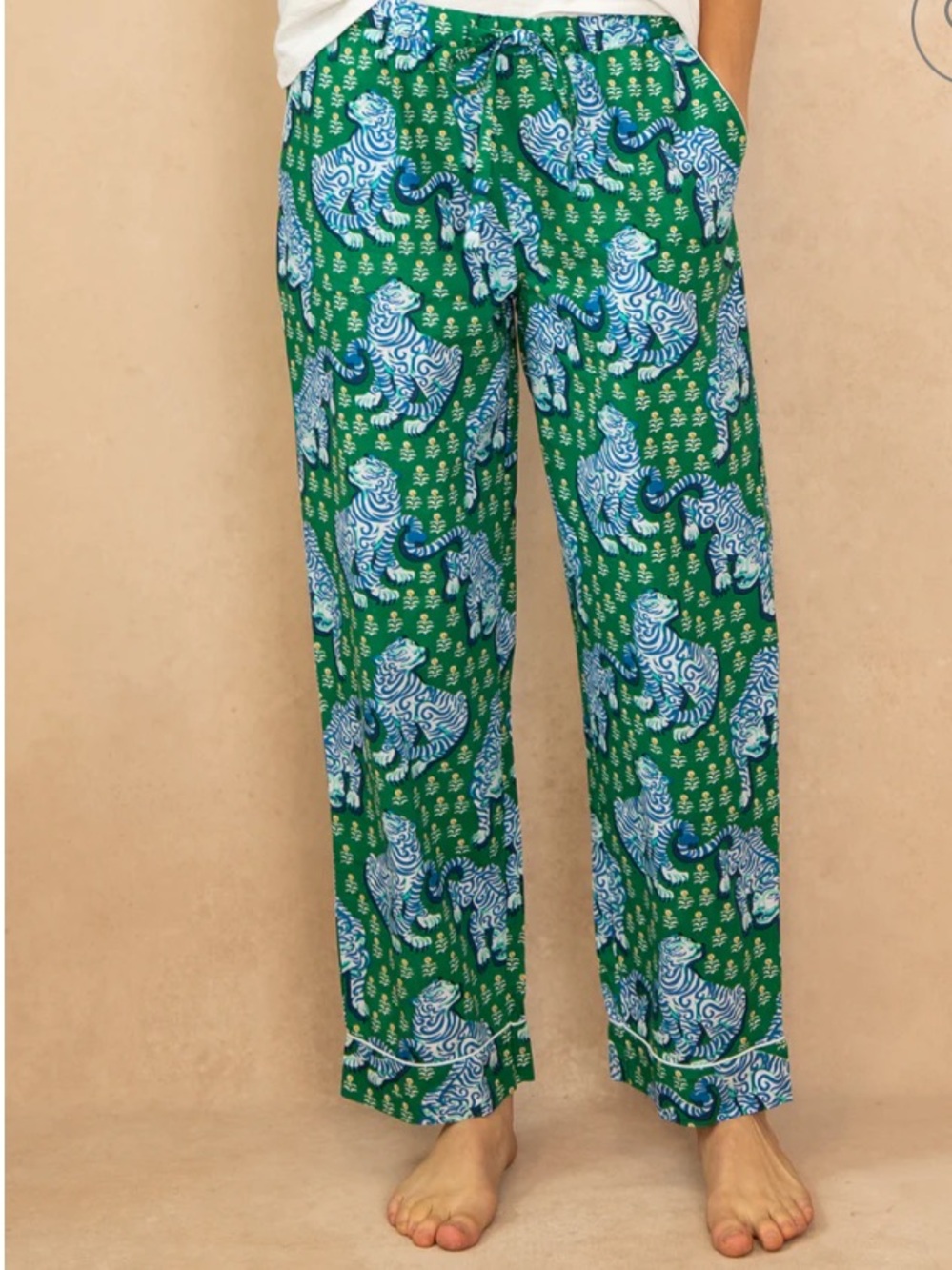 Printfresh PJ Pajama Bottoms in Tiger Queen size medium Green Blue with Pockets